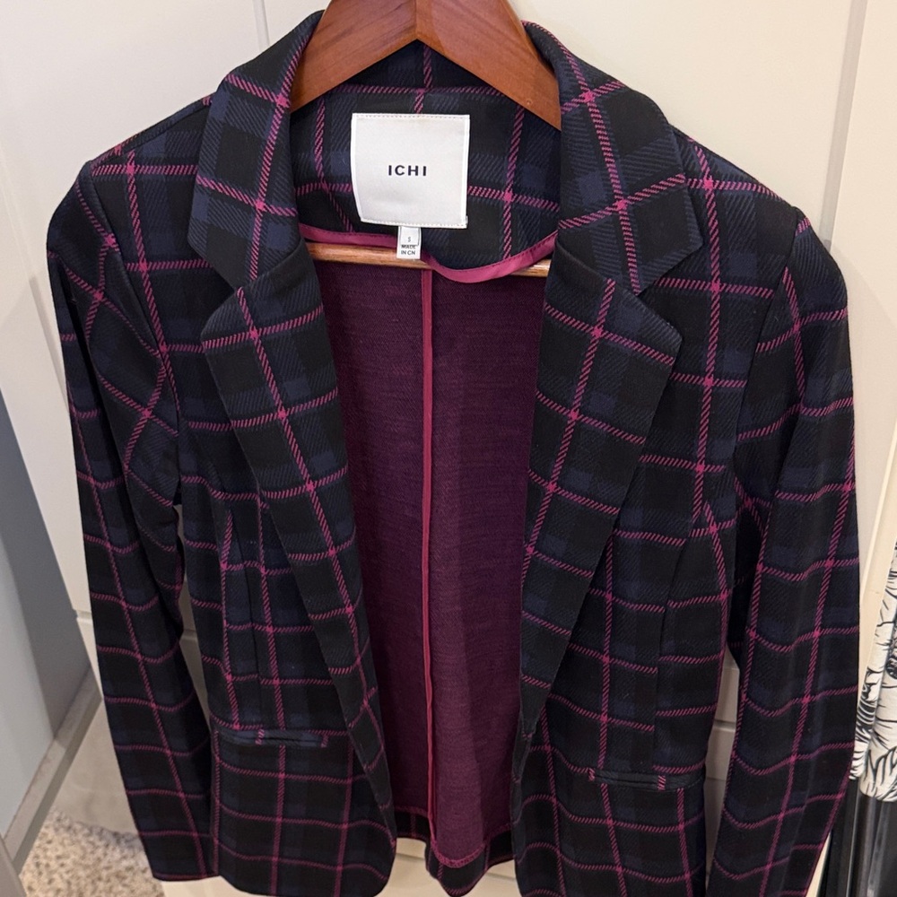 Women's Navy and Pink Plaid Jacket